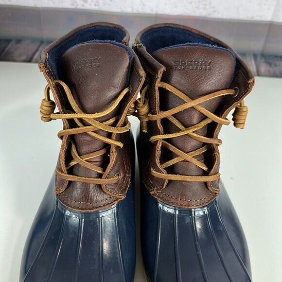 Sperry Saltwater Duck Boot Womens 9 Brown Leather Blue Zipper Lace up Waterproof - Picture 3 of 12